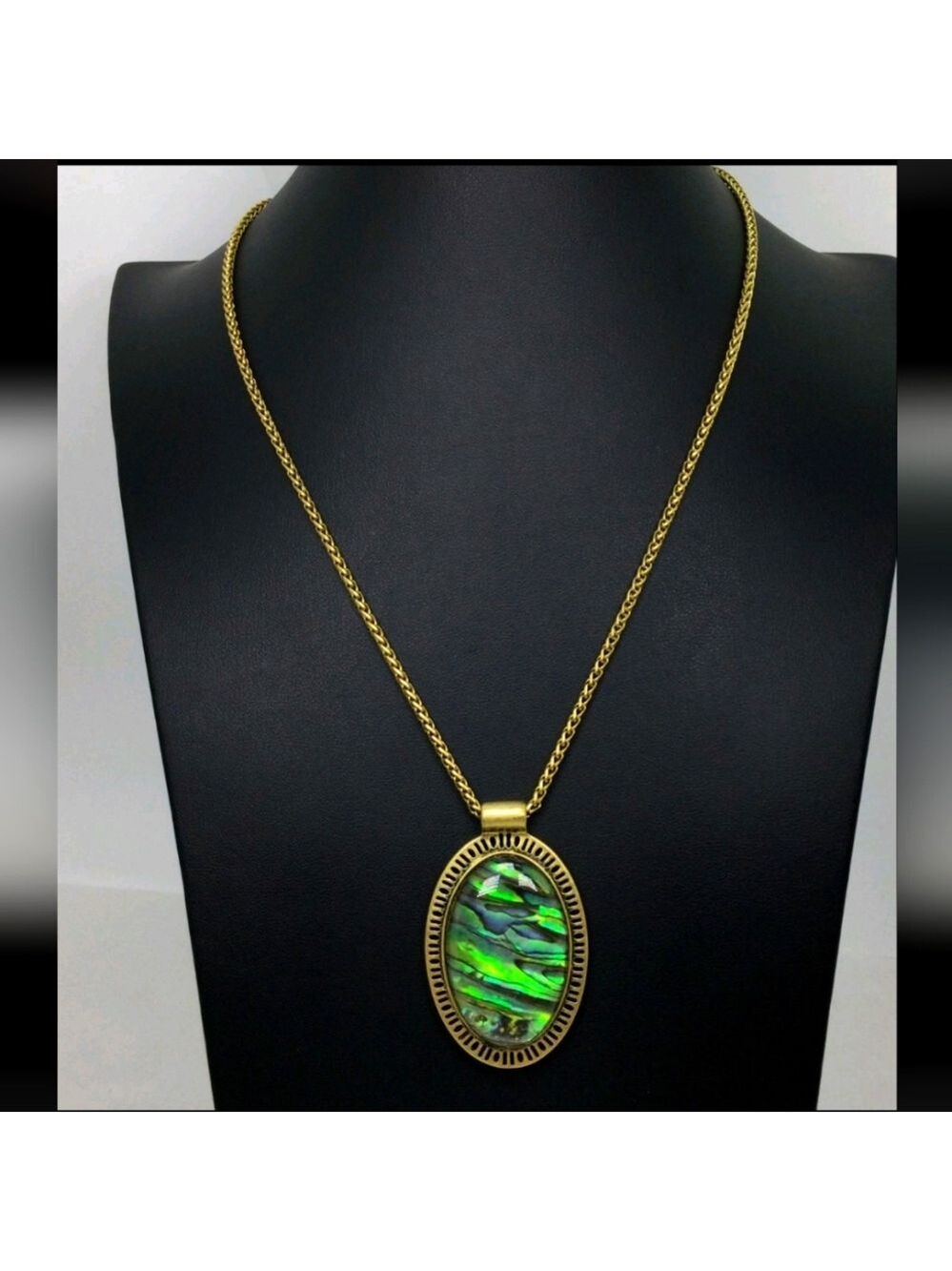 Lucky Brand Abalone Oval Pendant Adjustable Necklace 28"
